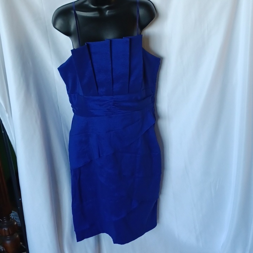 Simply Liliana Blue Metallic Strapless Cocktail dress, Size 14, 19" PTP, 33" L